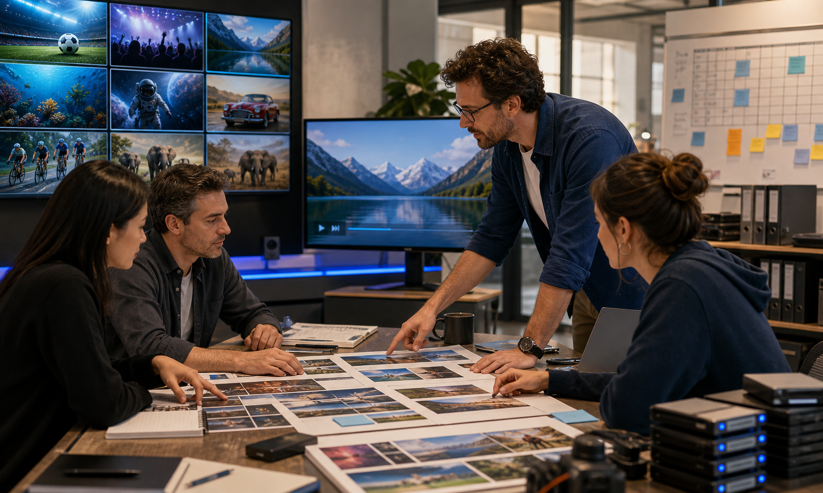 Content team reviewing video assets and planning FAST channel programming